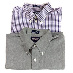 Bundle of 2 Men's 100% Cotton Long Sleeve Button Down Dress Shirts Sz 17/35 100Q